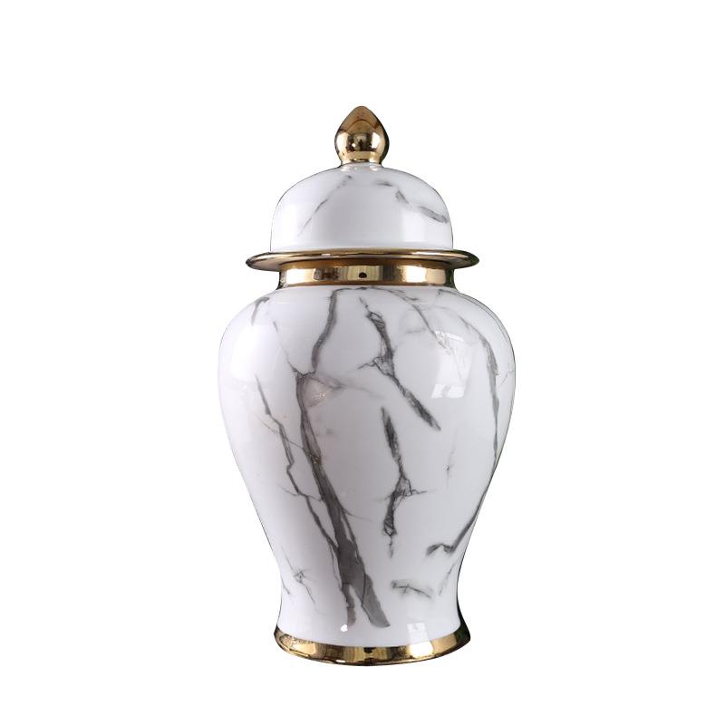 中式仿大理石纹间将军罐陶瓷酒花售瓶摆件楼部URM样板别墅店大堂