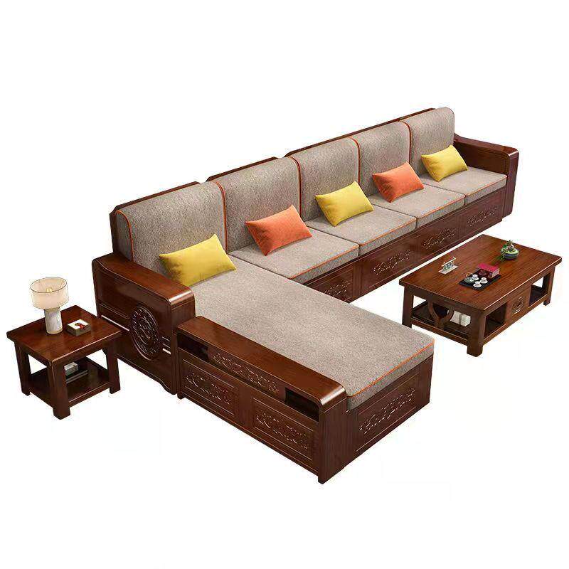 中式全实木沙发组合客厅冬夏两用别墅大户型贵妃高箱储物实木组合
