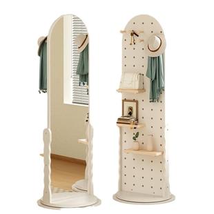 可旋转镜洞洞板穿衣镜家用衣帽架镜子置物架落地镜女生试衣镜收纳