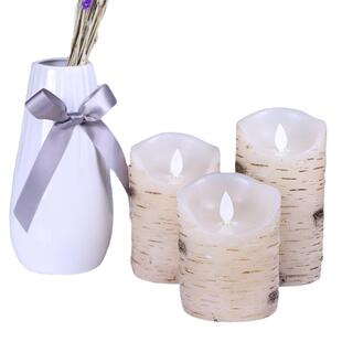 桦树皮套三led电子蜡烛灯仿真树皮遥控石蜡工艺灯爆款