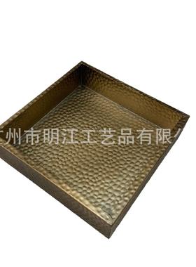 手敲打仿铜锤纹铁黄古铜花器凹凸面金属苔藓微景观盘装饰托盘
