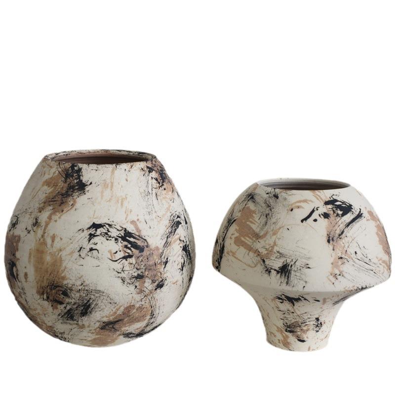 原创画罐设计师侘款油陶瓷花瓶RWD花器寂摆件陶罐风水培花瓶民宿