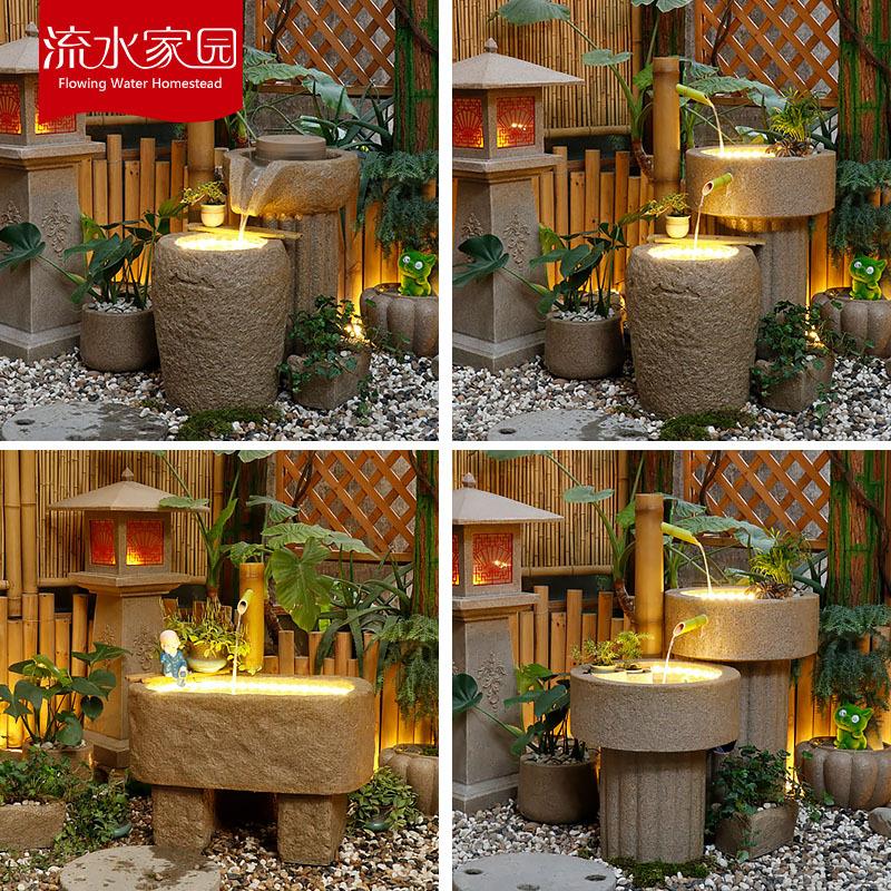 庭院花园流水摆件日式石磨水系景观小院别墅室内户外造景布置装饰