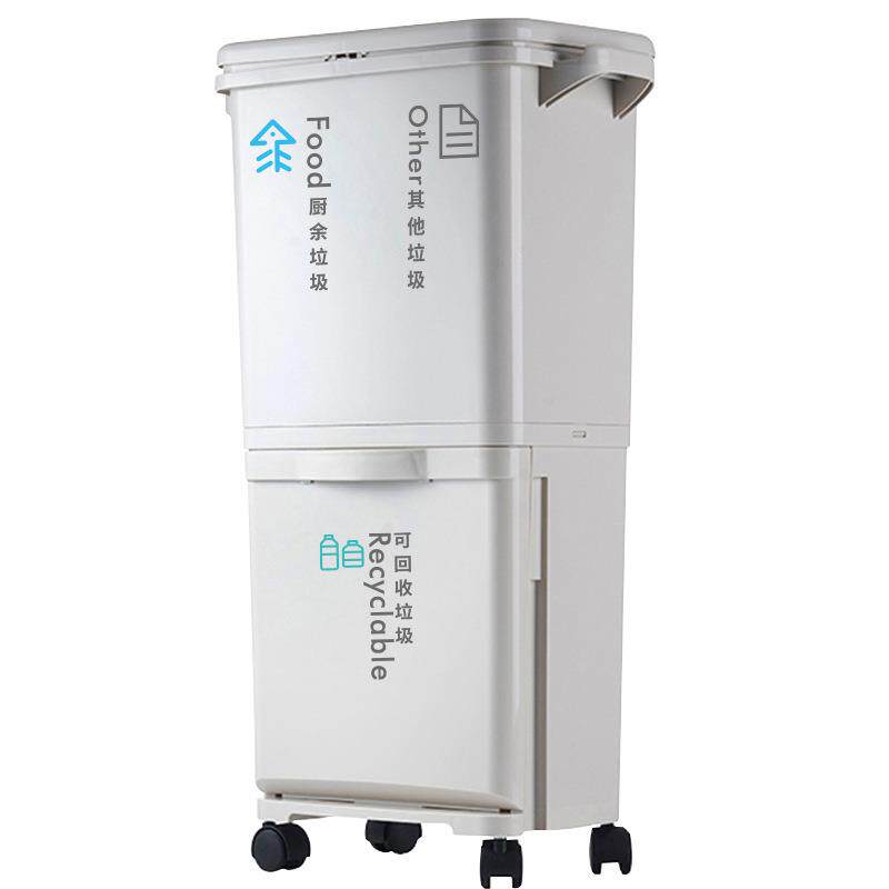日式双层分类垃圾桶干湿分离家用厨房余专用带盖大号带轮防臭