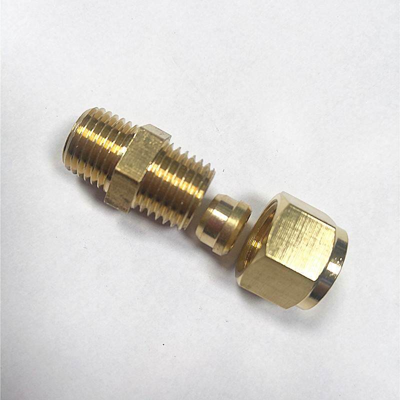 黄铜高压卡套接头阳接头卡套端直通高压紫铜管快速接头1/81/4*468
