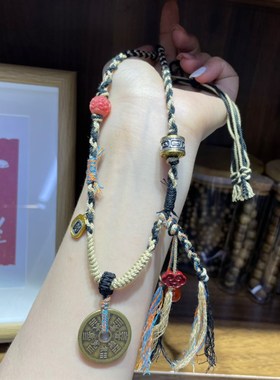 现货速发新款山鬼铜钱项链搭配驼骨藏银转运珠扎基拉姆吊坠朱砂C1