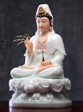 现货速发汉白玉观音菩萨家用坐莲观音佛像客厅供奉南海观世音菩萨