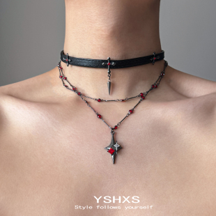 暗黑十字哥特多带项链女小众辣妹叠带双层项圈小众设计感choker