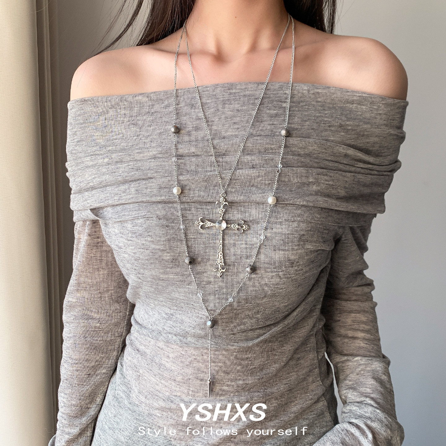多层十字架高级感甜酷个性毛衣链