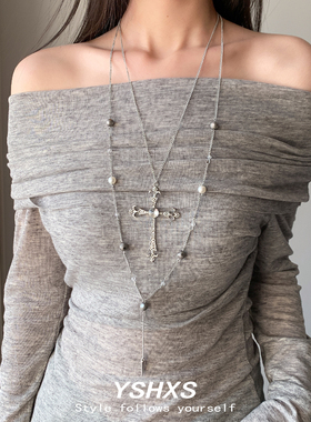 多层十字架高级感甜酷个性毛衣链