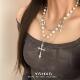 甜酷多层叠戴珍珠十字架项链女颈链轻奢配饰y2k百搭亚文化朋克风