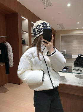 韩系小香风拼接羽绒服女