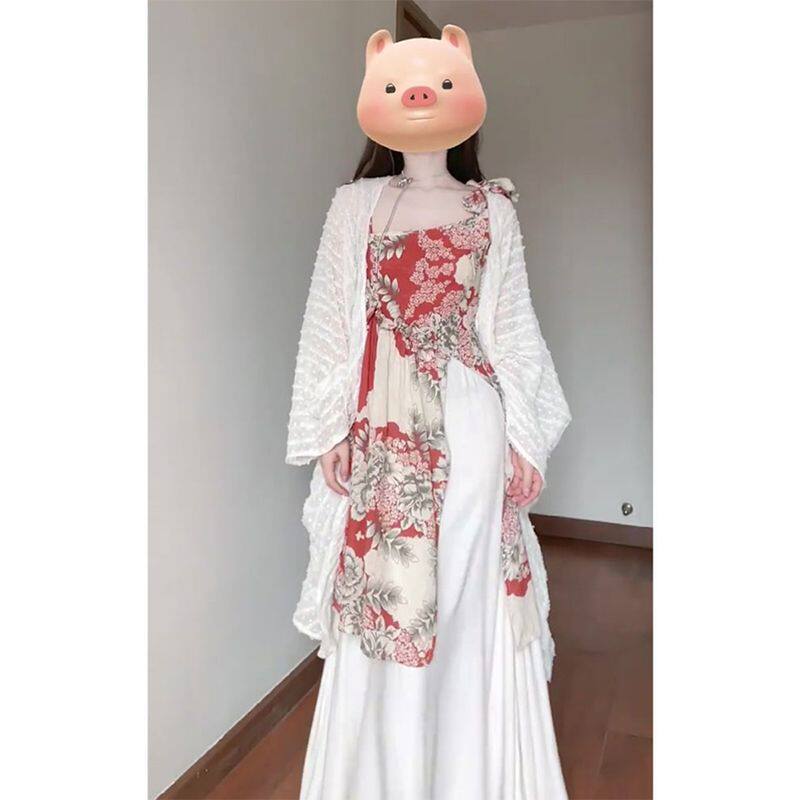 吊带连衣裙子女夏季古着v