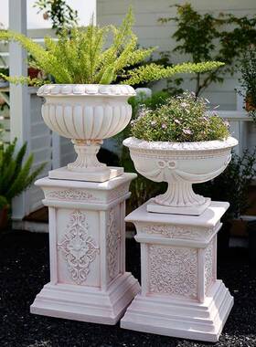 罗马柱装饰摆件欧式花园庭院子婚庆展示台石膏户外花盆花架底座猫