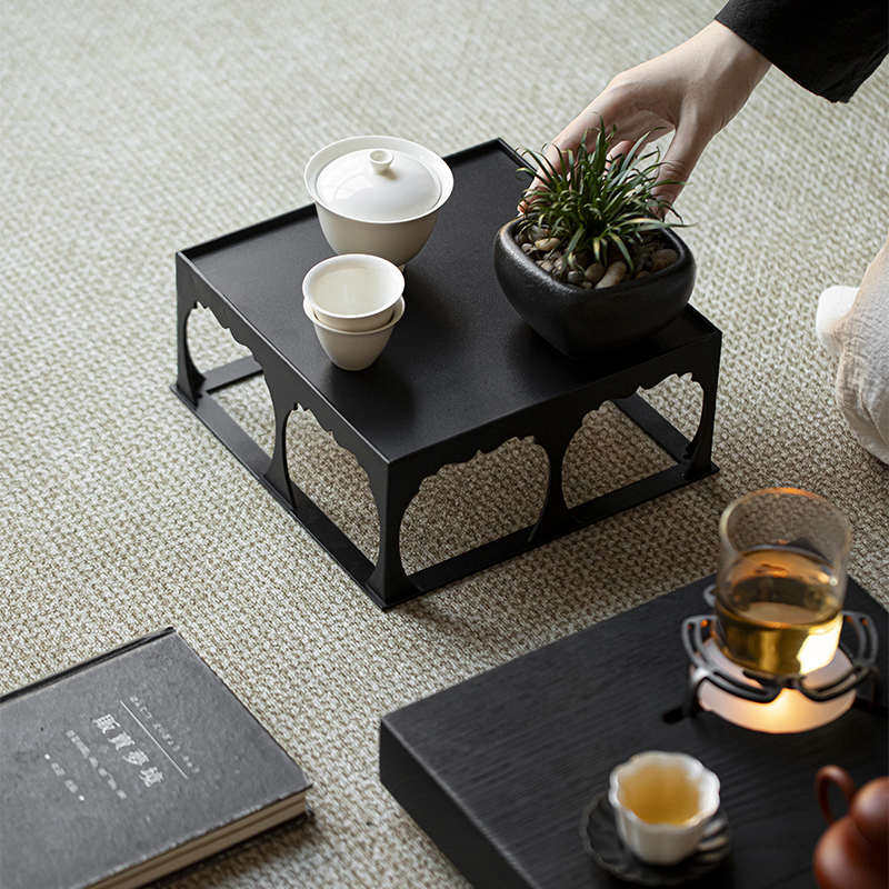 草木祠 铁艺茶棚正方形新中式茶具展示博古架室内盆景底座摆放架,餐饮具,茶具架,淘宝优惠券,粉丝福利购,淘宝优惠卷