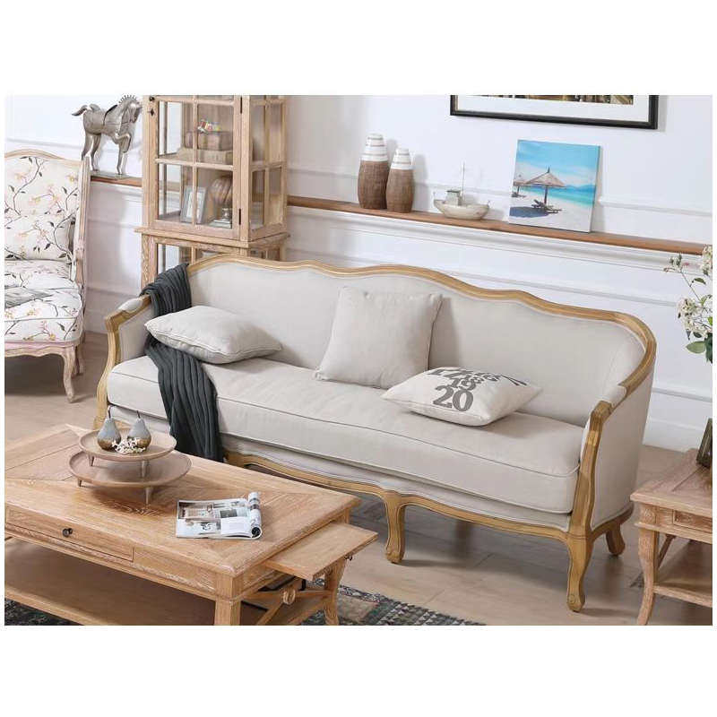 美式乡村实木布艺沙发组合 客厅小户型欧式做旧家用单双人休闲椅