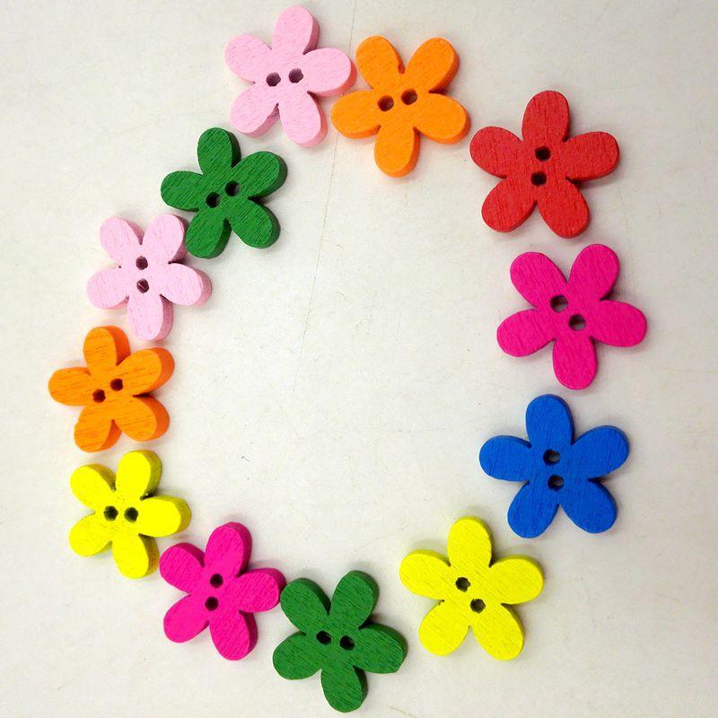 15/20mm梅花木纽扣 宝宝儿童卡通可爱装饰七色花朵木纽扣