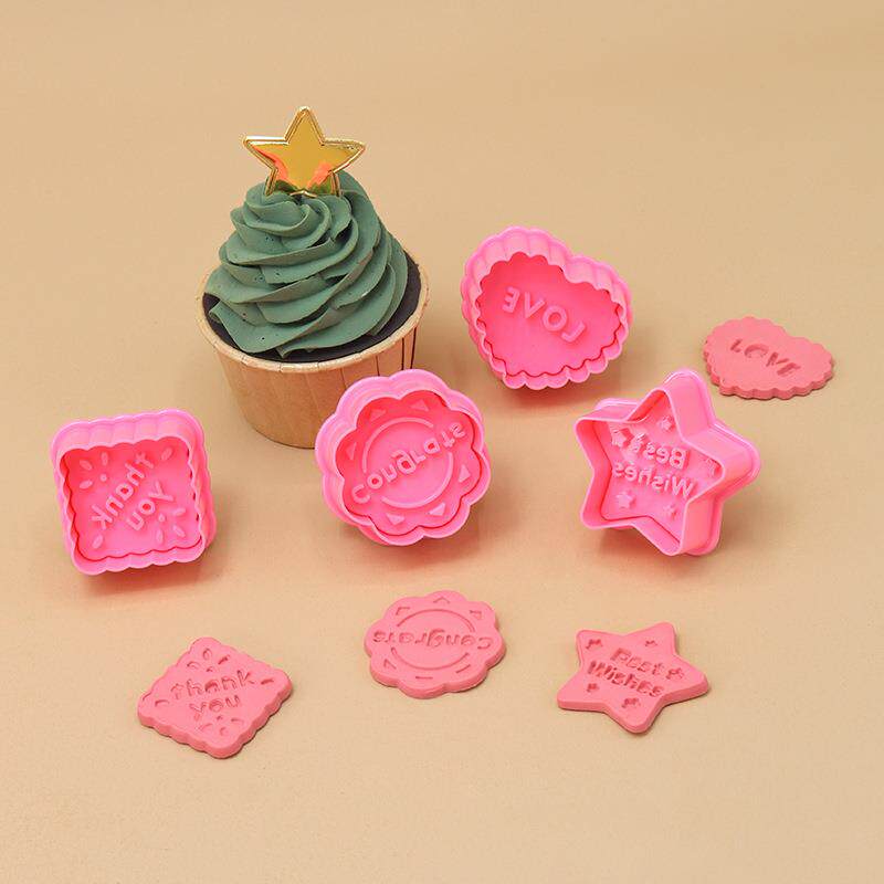4pcs祝福语弹簧模3D立体烘焙手按压式仿真饼干模具厂家直供