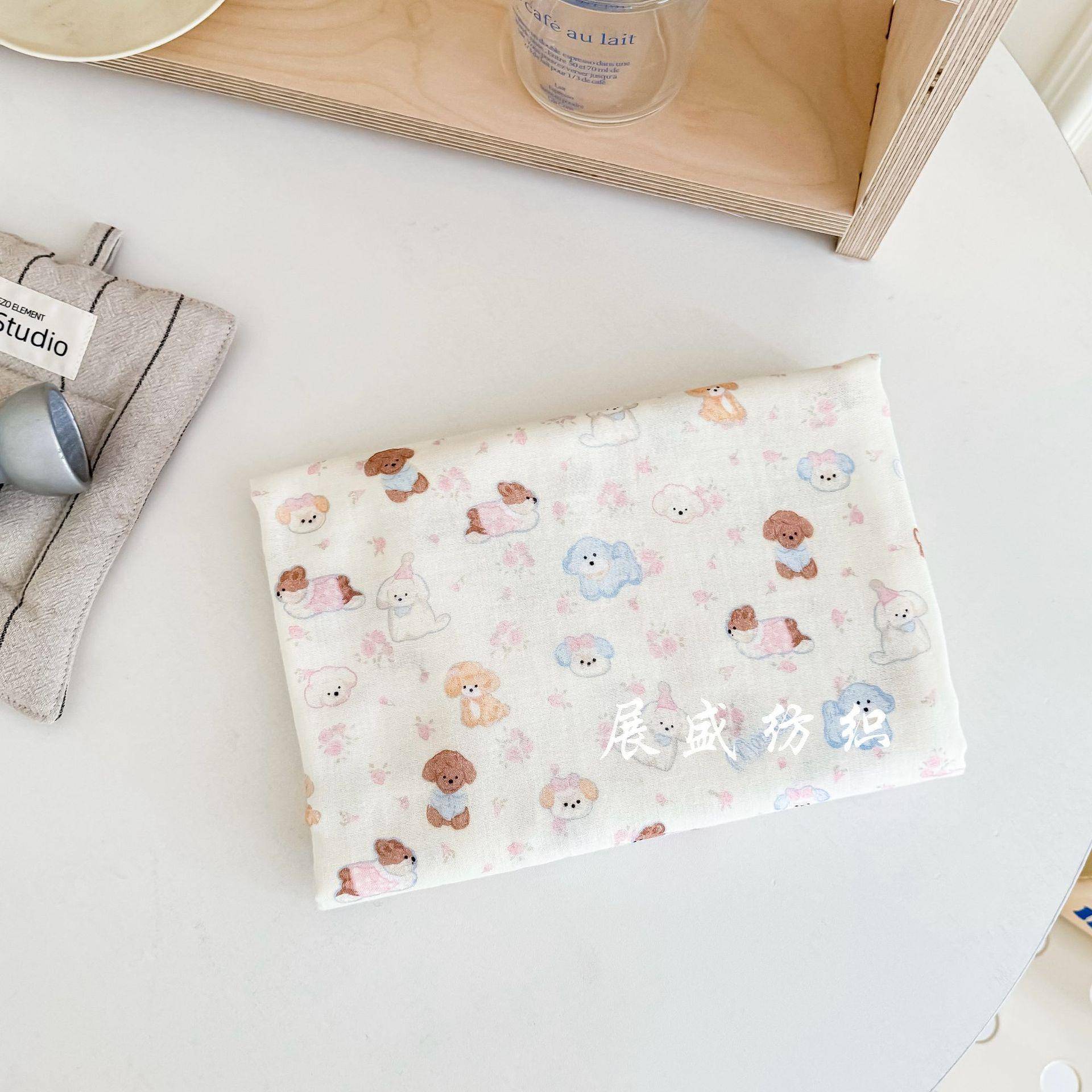 全棉平纹双层纱布软绵绵狗狗印花面料 婴童童装月子服家居服睡衣