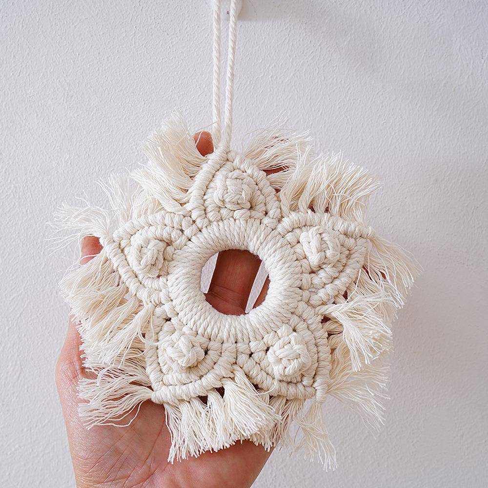 跨境圣诞礼物手工编织挂毯五角星挂件波西米亚纯棉壁挂圣诞树挂件