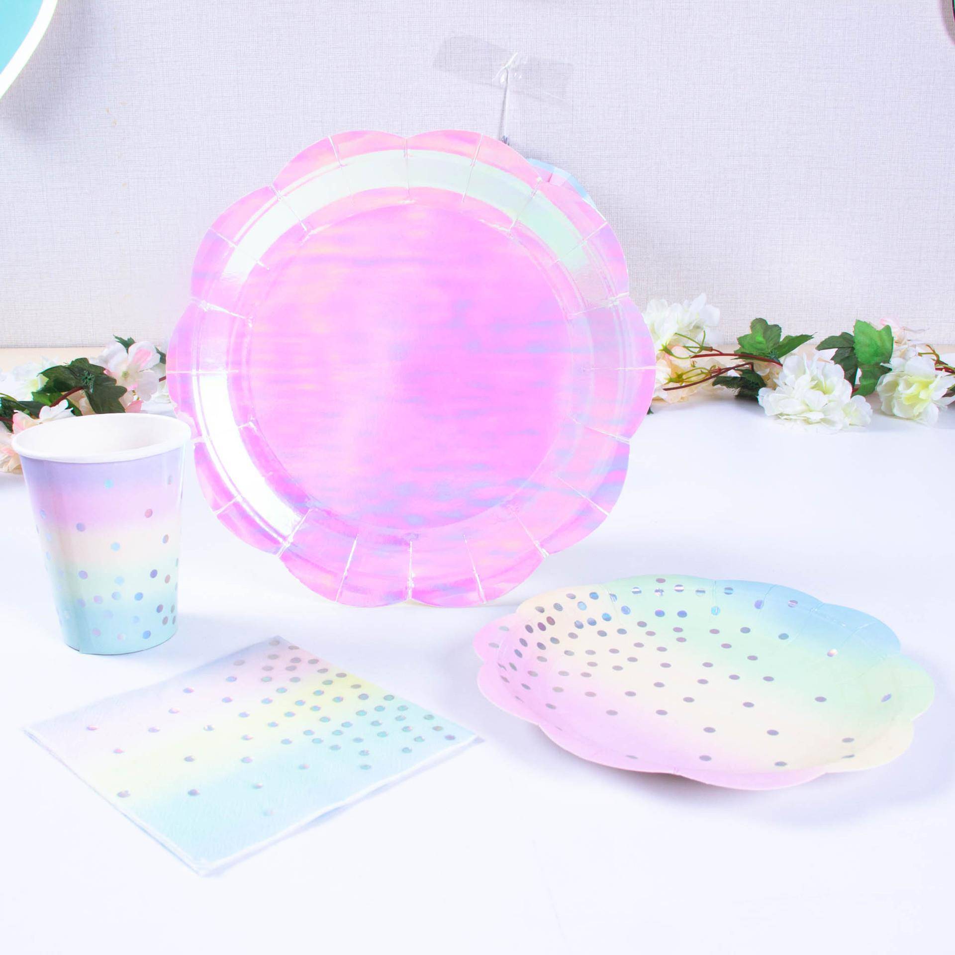 跨境新款一次性餐具生日派对聚会派对用品纸盘纸杯纸巾套装四件套