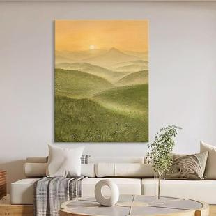 现代简约玄关客厅装饰画日出东方手绘油画抽象远山丙烯肌理画挂画
