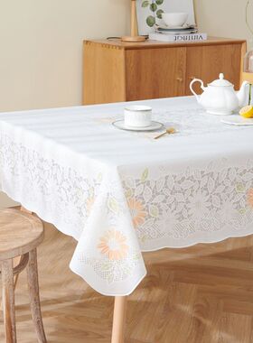 MEIWA进口欧式家用蕾丝餐桌桌布防水防油免洗PVC长方形餐桌布台布