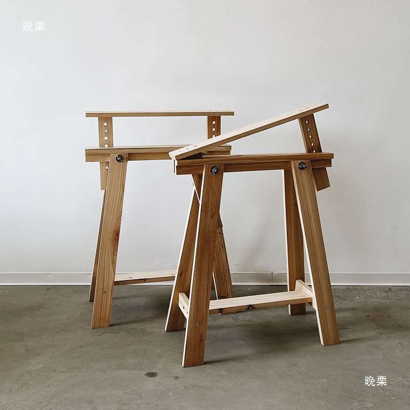 实木升降桌腿支架工作台复古做旧拍照道具桌子台面原木条凳长凳老