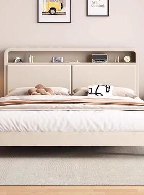 奶油风床实木床现代简约白色1.8米双人床主卧1.5米出租房储物婚床