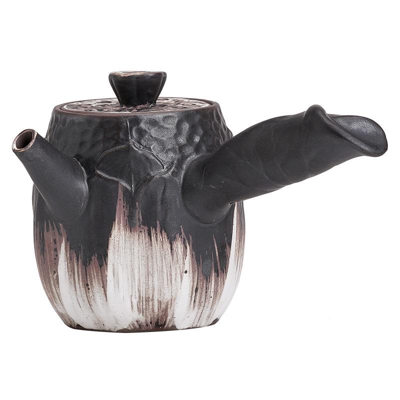 侘寂侧风粗陶把壶手工陶瓷复古茶壶把小号夫单CJCH2212壶侧泡茶器