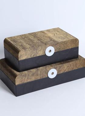 新中式收纳盒首饰盒摆件做旧侘寂风格样板房卧室客厅电视柜摆件