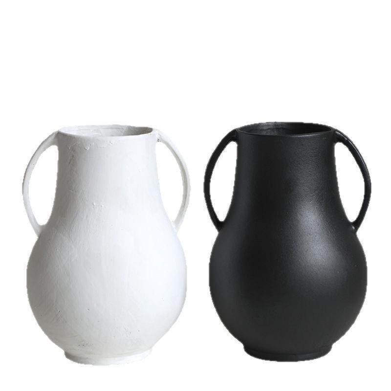 景德镇日式侘寂风纯手工双耳花瓶陶艺花器摆件黑白双耳复古陶罐,橡塑材料及制品,工业陶瓷,淘宝优惠券,粉丝福利购,淘宝优惠卷