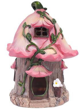 户外花园百合花房子树脂摆件太阳能花屋小夜灯微景观造景装饰