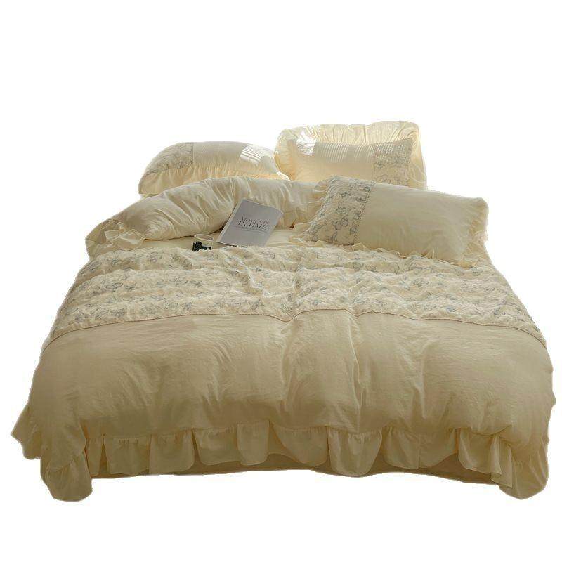 法式公主风亲肤水洗棉四件套少女心花边床单被套床笠床上用品4,床上用品,床品套件/四件套/多件套,淘宝优惠券,粉丝福利购,淘宝优惠卷