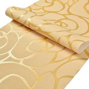 现代简约3D立体玫瑰花无纺布墙纸客厅卧室婚房金色粉色大花壁纸