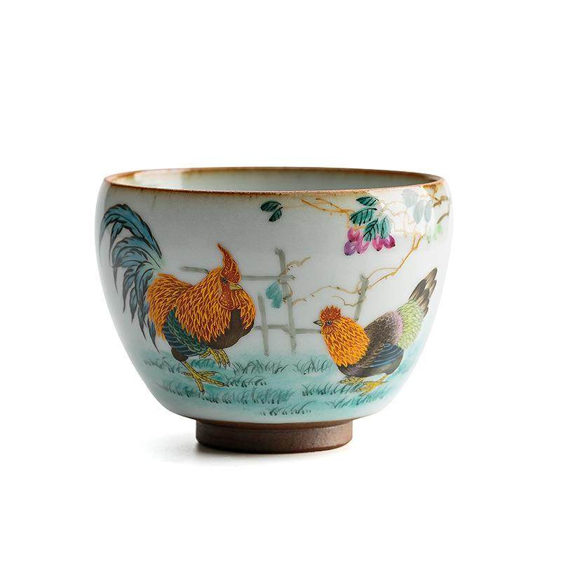 汝窑手绘大吉大利品茗杯功夫茶杯开片可养景德镇手工陶瓷主人杯