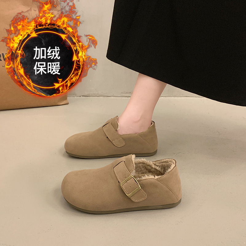 秋冬季加绒两穿勃肯鞋女202534码一脚蹬懒人鞋软底乐福豆豆1202n