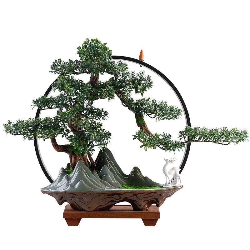 仿真迎客松崖柏盆景摆件创意客厅办公室玄关景观盆栽装饰绿植摆设,家居饰品,装饰摆件,淘宝优惠券,粉丝福利购,淘宝优惠卷