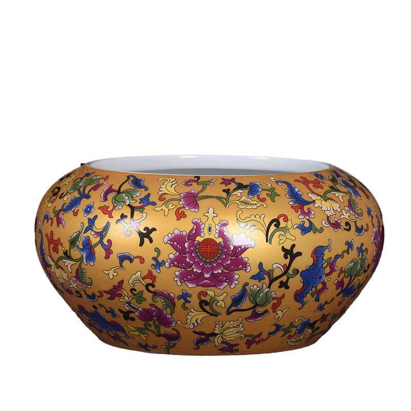 2024陶瓷鱼缸聚宝盆摆件新中式桌面水培铜钱草盆创意开业工艺礼品,宠物/宠物食品及用品,桌面缸,淘宝优惠券,粉丝福利购,淘宝优惠卷