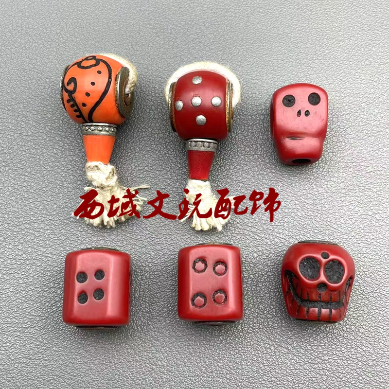 藏传料器法螺三通桶珠隔珠咒点钉珠散珠文玩佛珠配珠腰珠黄铜镶嵌