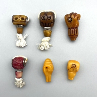 保真藏民回流老骨手工雕刻阿呆三通藏式文玩老料驼骨咒点法螺配饰