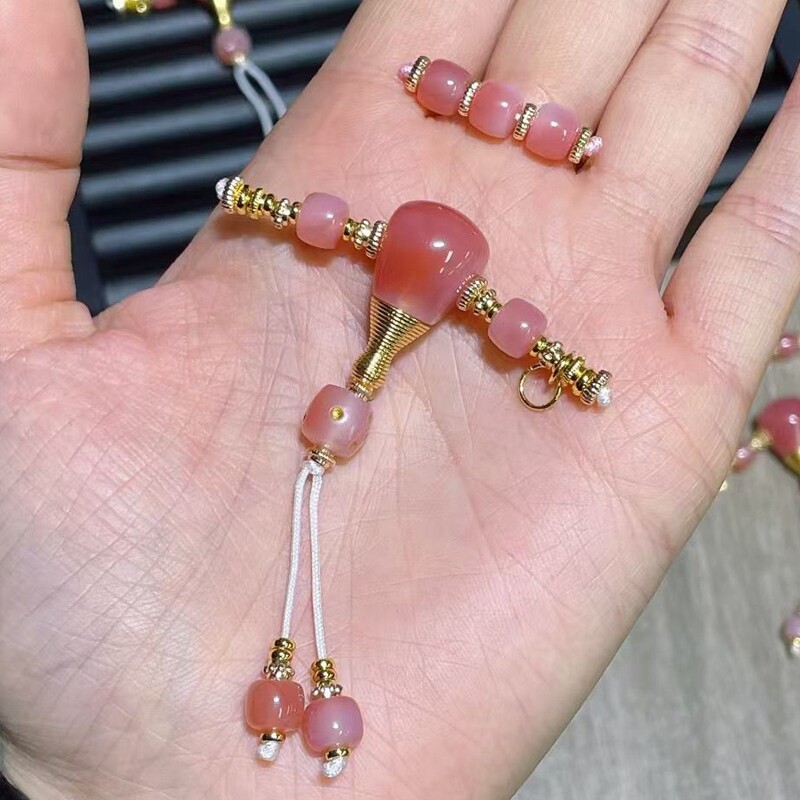12MM粉糯玛瑙分体三通套装隔珠腰珠百香果星月菩提核尖椰蒂配饰