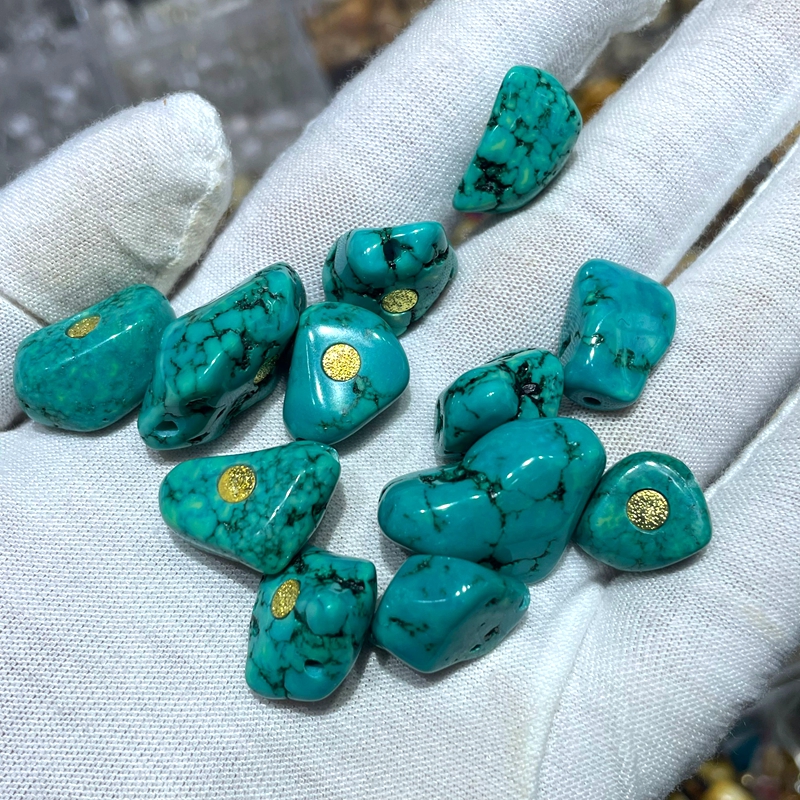 菱镁矿绿松石镶嵌金标散珠文玩手串佛珠diy配珠不规则随形背云