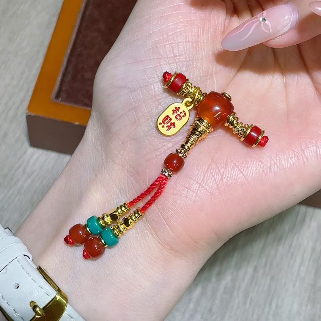 原创红玛瑙沙金三通组合套装高端藏式文玩椰蒂百香籽配饰腰珠背云