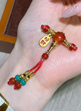 原创红玛瑙沙金三通组合套装高端藏式文玩椰蒂百香籽配饰腰珠背云