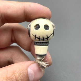 藏传料器大号20mm阿呆三通手工镶嵌黄铜孔道双面精雕藏式文玩配饰