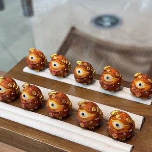 象牙果根付怒目金刚大眼怪吞金兽diy配饰手绳项链文玩佛珠手串配