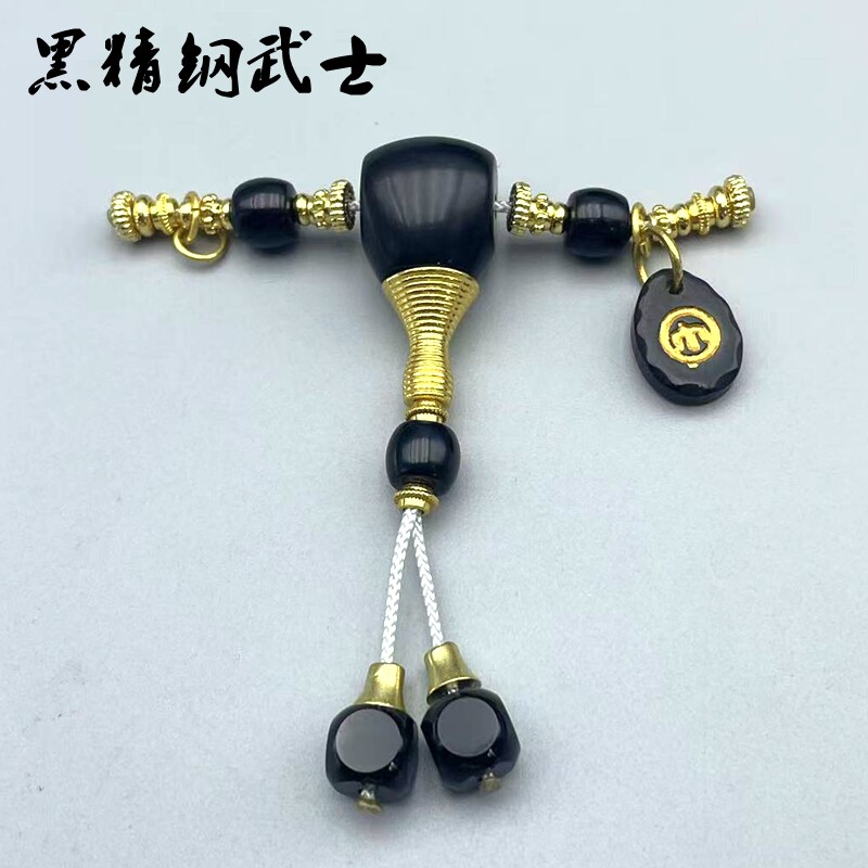 黑曜石三通文玩配饰套装藏式手串佛塔佛珠diy成品配件佛塔提溜