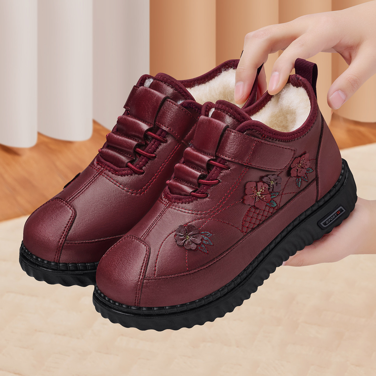 老人棉鞋冬季加绒加厚保暖防滑老北京布鞋中老年不累脚防水妈妈鞋,女鞋,棉鞋,淘宝优惠券,粉丝福利购,淘宝优惠卷