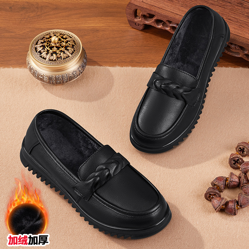 豆豆鞋女加绒外穿中老年耐磨